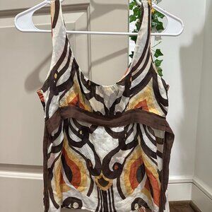 Y2K Rare Vintage Girl Krazy Brown and Orange Tie Back Cinched Abstract Tank Top